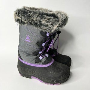 Kamik Snowgypsy Winter Snow Boot Gray Purple Faux Fur Little Girls Size 12 GUC